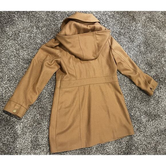 Michael Kors Beige Camel Tan Wool Blend Trench Overcoat Detachable Hood Womens L - Picture 8 of 15